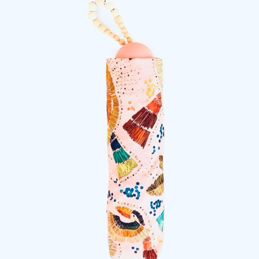 NEW FARM Rio Colorful Bird Umbrella Tropical Bird Wood Beads Pink Diameter 37.4" - Picture 3 of 7